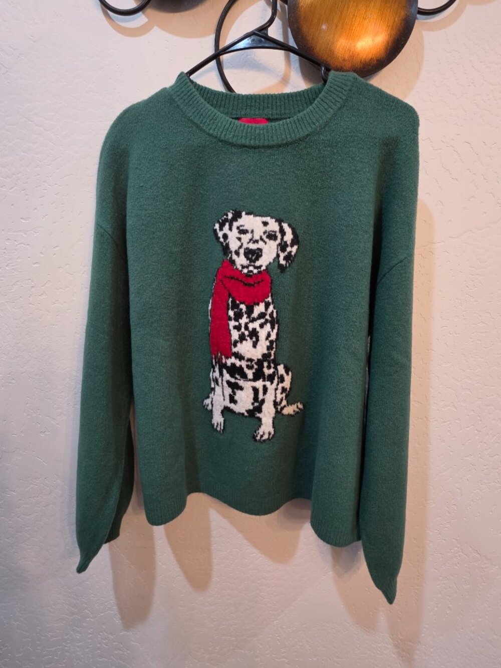 NWT Wondershop Green Dalmatian Dog Scarf Holiday Sweater Women's Large